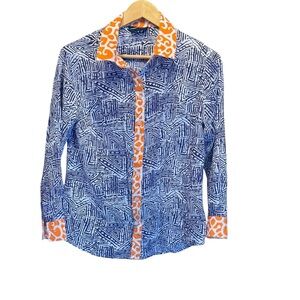 French Curve. Women's Blue and Orange Woven Top. Size XS.